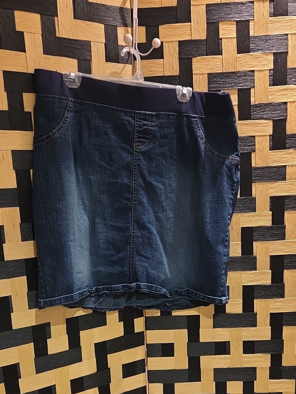 Navy Blue Denim Mini Skirt with Elastic Waistband
